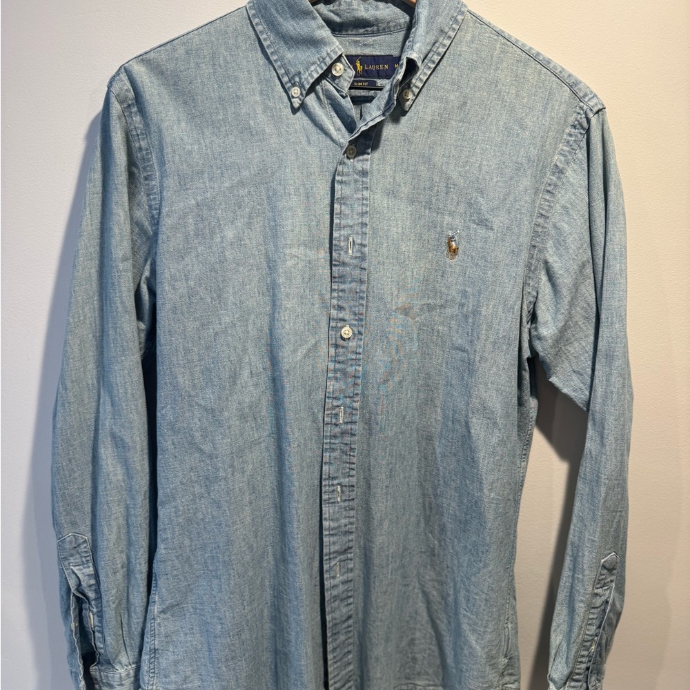 Polo by Ralph Lauren Men's Blue Denim Style Cotton Shirt Slim Fit